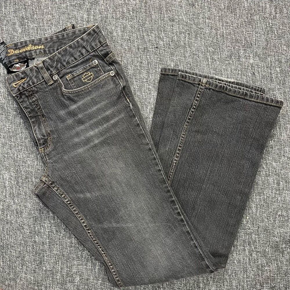 HARLEY DAVIDSON size 12 Leg Jeans Denim Black Charcoal Motorcycle Women’s